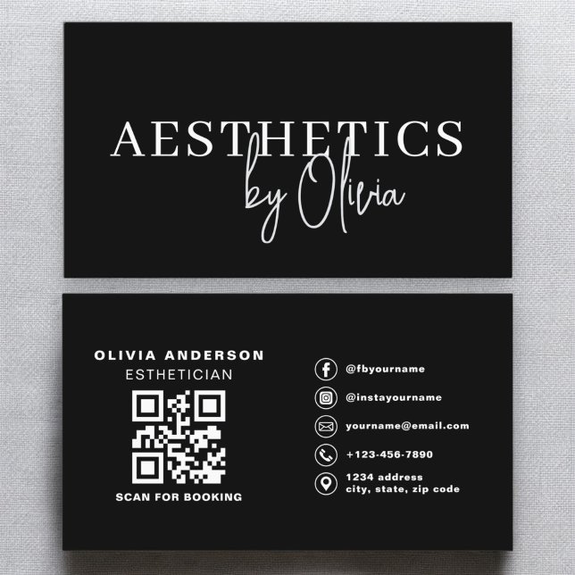 Skincare Esthetician QR Code Black White Visitkort (Skapare uppladdad)