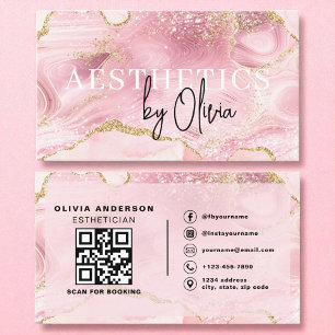 Skincare Esthetician QR Code Rosa Agate Mable Visitkort