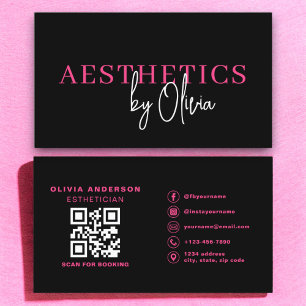 Skincare Esthetician QR Code Shock rosa Black Visitkort