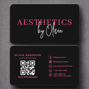 Skincare Esthetician QR Code Shock rosa Black Visitkort
