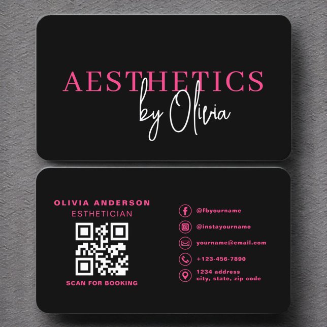 Skincare Esthetician QR Code Shock rosa Black Visitkort (Skapare uppladdad)