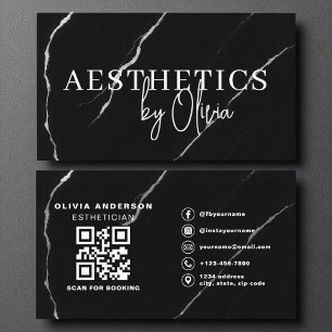 Skincare Esthetician QR Code Silver Black Marble Visitkort