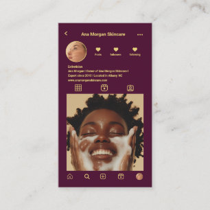 Skincare Instagram Photo Grid QR Code Burgundy Visitkort