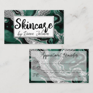 Skincare Möte Reminder Silver Grönt Marble Visitkort