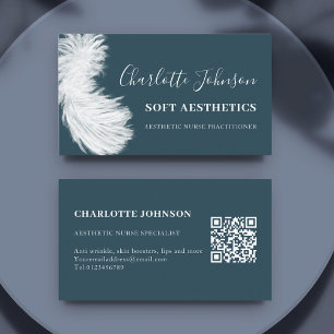 Skincare Nurse Modern Blue Feather QR-kod Visitkort