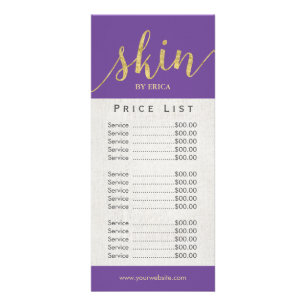 Skincare Salon Spa Esthetician Lila Pris List Reklamkort