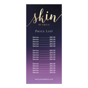 Skincare Salon Spa Esthetician Lila Pris List Reklamkort