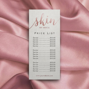 Skincare Salon Spa Esthetician Pris List Reklamkort