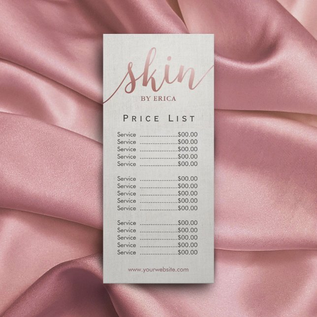 Skincare Salon Spa Esthetician Pris List Reklamkort (Skapare uppladdad)