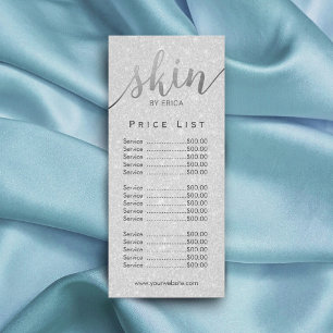 Skincare Salon Spa Esthetician Silver Pris List Reklamkort