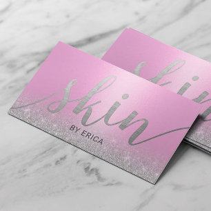 Skincare Salon Spa Estheticiern Modern Rosa Silver Visitkort