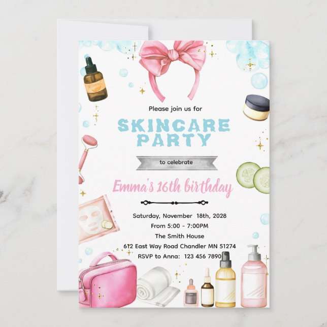 Skincare spa theme invitation inbjudningar (Framsida)