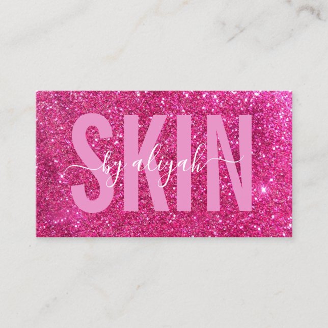Skincare Typography Glitter Rosa Sparkly Visitkort (Framsida)