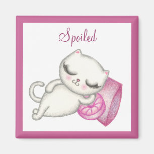 Skindad vit Katt Magnet