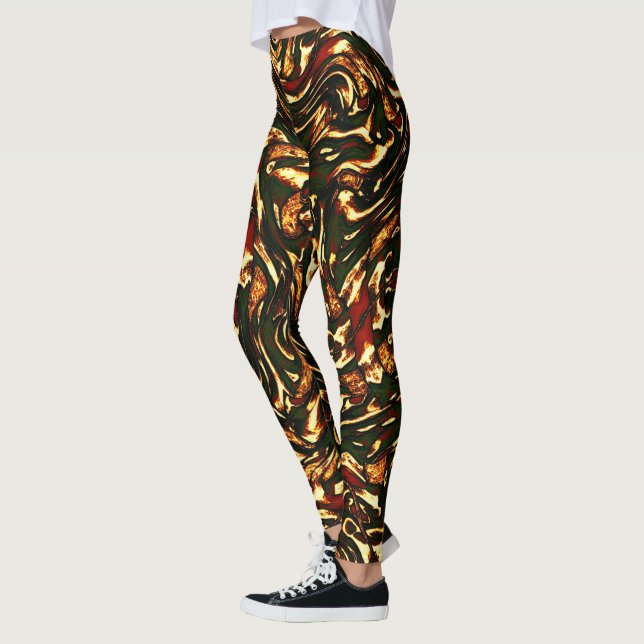 Skindat rödbrun och gult kurvor leggings (Vänster)