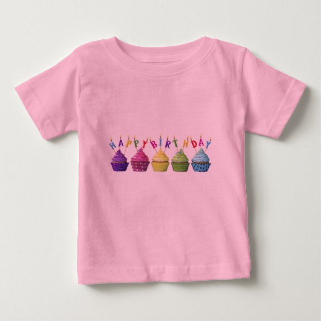 Skinka lycklig födelsedag cupcakes  t shirt (Framsida)