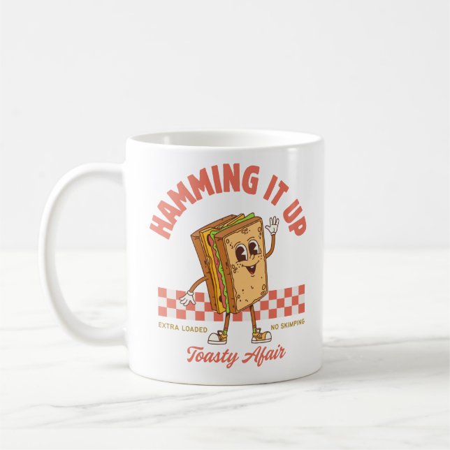 Skinka Smörgås Tecknad Retro Diner Design Kaffemugg (Vänster)
