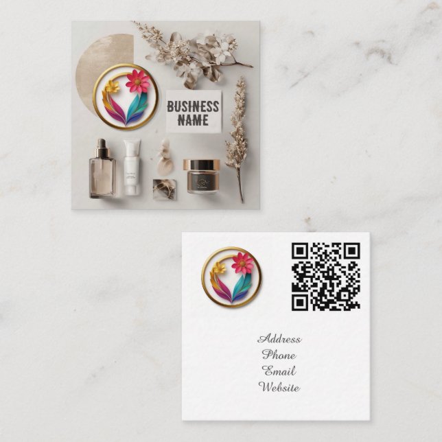 Skinkonprodukter med Blommigt Fyrkantigt Visitkort (Fram/baksida)