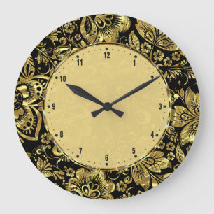 Skins guld- vintageblommigtdamaster stor klocka