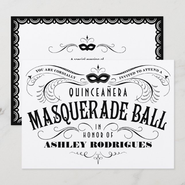 Skins inbjudningar för silverQuinceanera maskerad (Fram/baksida)