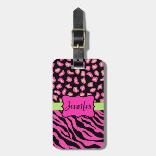 Skinsarna rosa, Black & Lime Green Zebra & Cheetah Bagagebricka