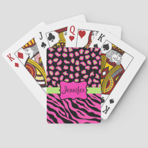 Skinsarna rosa, Black & Lime Green Zebra & Cheetah Kortlek