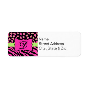 Skinsarna rosa, Black & Lime Green Zebra & Cheetah Returadress Etikett