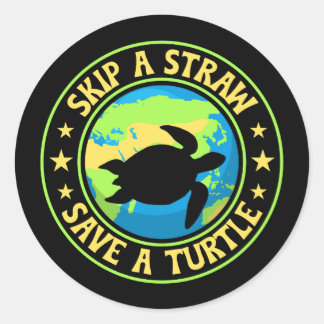 Skip a Straw Save a Turtle - Eco Awareness Earth Runt Klistermärke