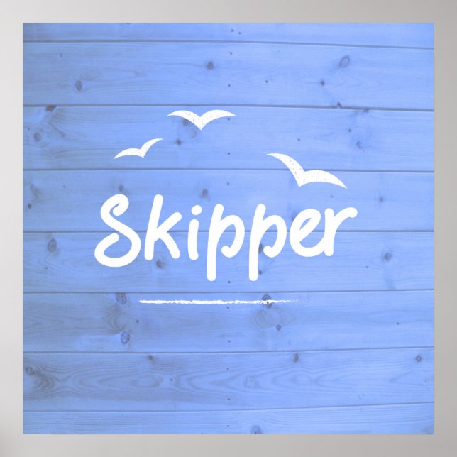 Skipper Nautical Sailing Blue and White Poster (Framsidan)