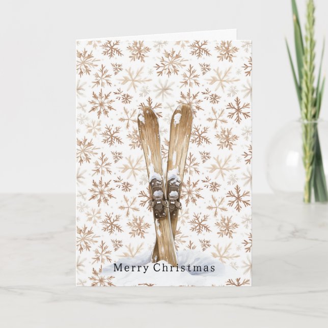 Skis Cream White Snowflakes Christmas   Kort (Framsida)