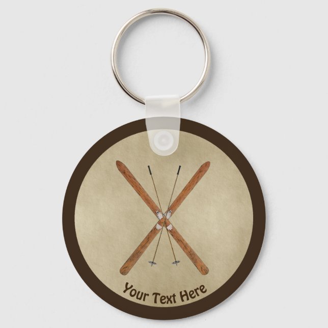 Skis kor-Land på gammal Papper Nyckelring (Framsida)