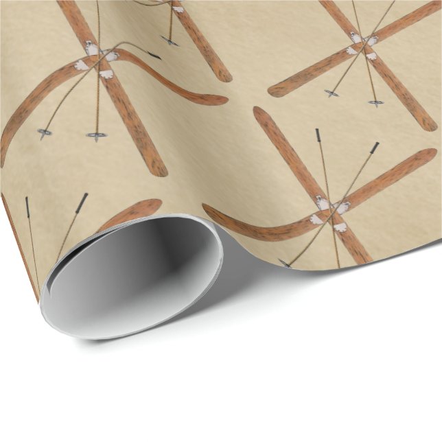 Skis kor-Land på gammal Papper Presentpapper (Rullad Hörn)