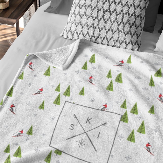 Skis och Gräs Träd Personlig Fleece Blanket (Skapare uppladdad)