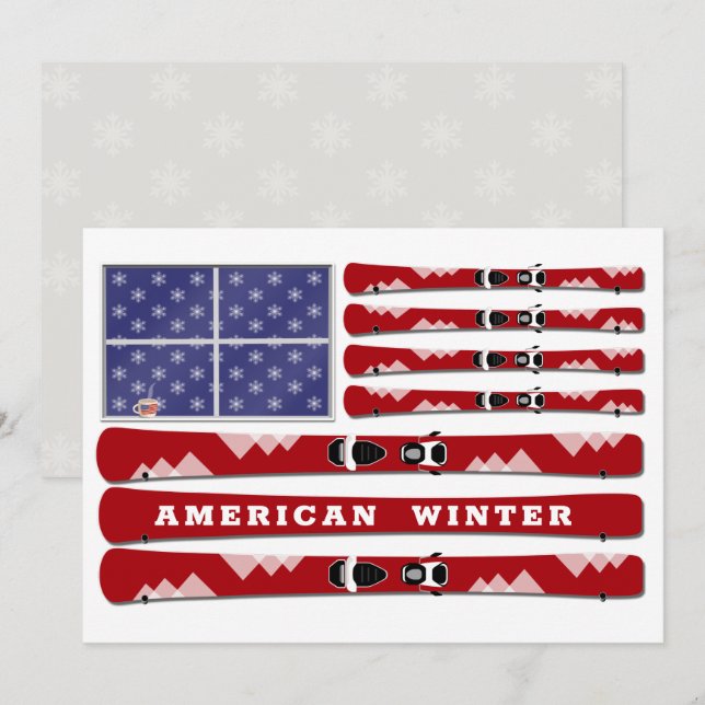 Skis och Snöflingor USA flagga för vinter Julkort (Fram/baksida)