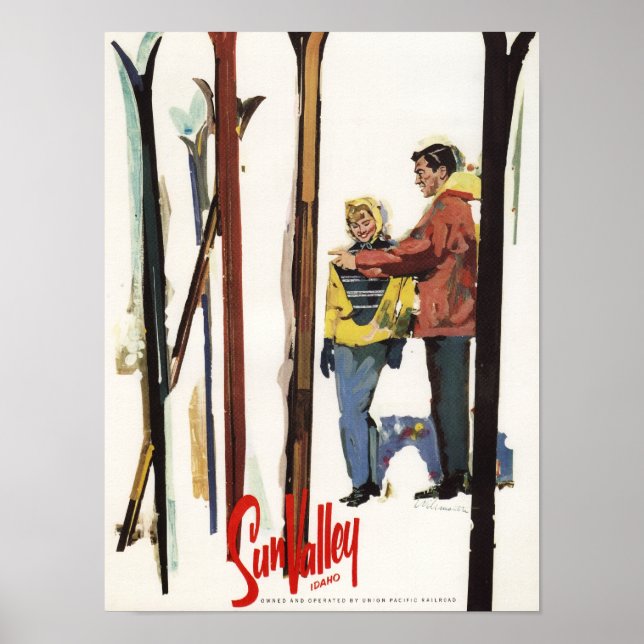Skis står upp i Snö med lite Poster (Framsidan)