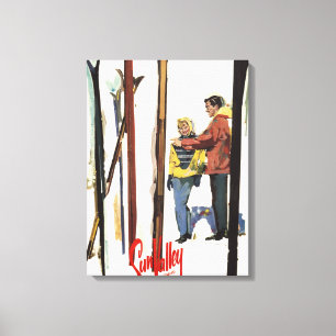 Skis står upp i Snö med lite Poster Canvastryck