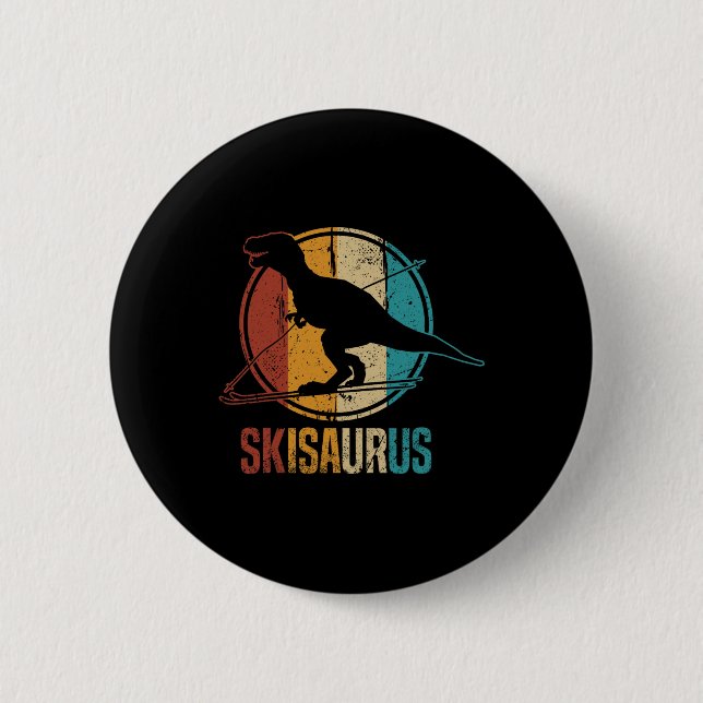 Skisaurus Rolig Skidåkning Dino Skidor Dinosaurie  Knapp (Framsida)