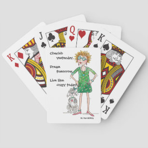 Skisch av lugnens unga kvinna "Leva som galen" Casinokort