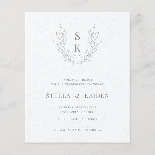 Skisch Bröllop spara datum för Blommigt Löv för bu (Framsida)