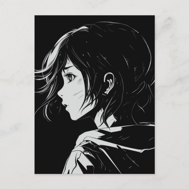 Skiss Anime Manga Flickporträtt Vykort (Framsida)