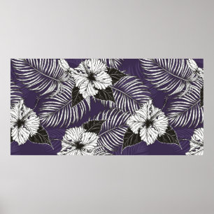 Skiss Areca handflatan och Hibiscus för hand teckn Poster