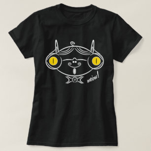 Skiss av en klassad katt med glas och mustasch tee shirt