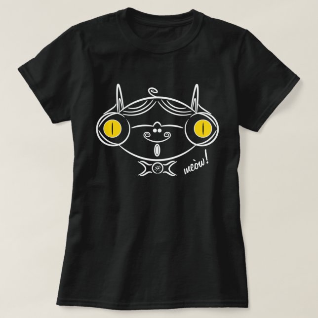 Skiss av en klassad katt med glas och mustasch tee shirt (Design framsida)
