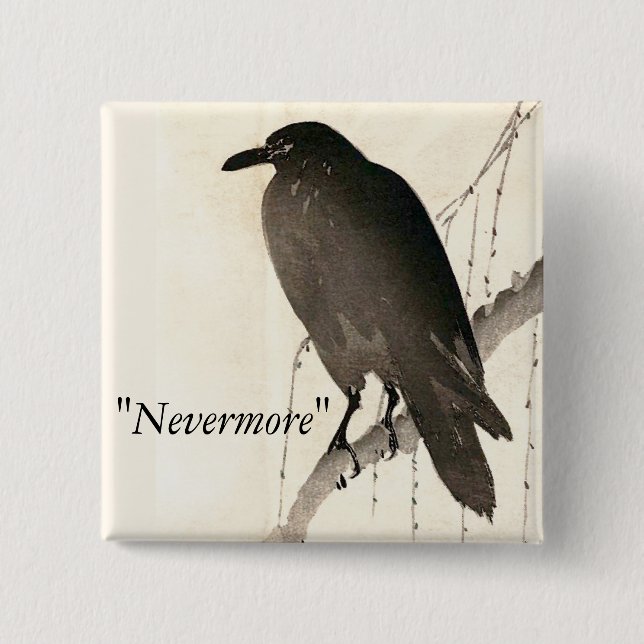 Skiss av en korp - "Nevermore" Knapp (Framsida)