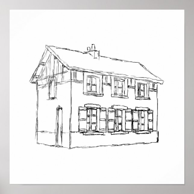 Skiss av ett gammalt hus, med Shutters. Poster (Framsidan)