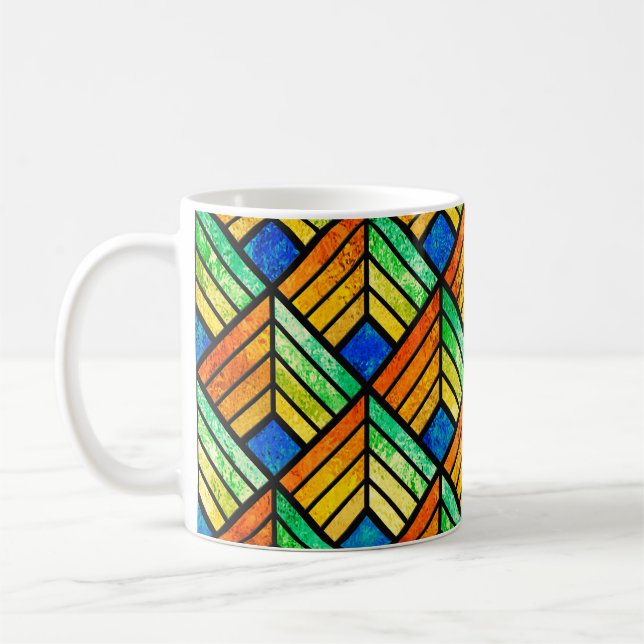 Skiss av ett nedfläckad glasfönster. Sömlös mönste Kaffemugg (Vänster)
