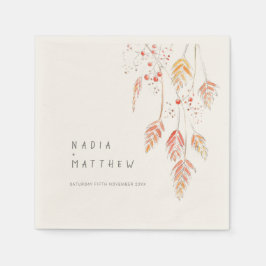 Skiss av grusbär med vattenfärg faller bröllop pappersservett