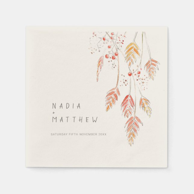 Skiss av grusbär med vattenfärg faller bröllop pappersservett (Framsidan)