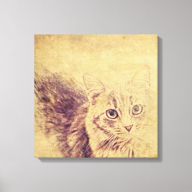 Skiss av kattlover, grått tabby katt canvastryck (Framsida)