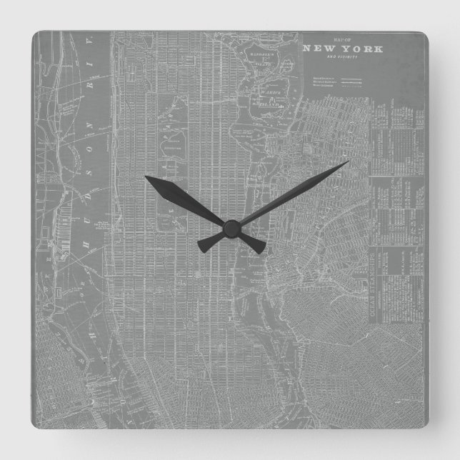 Skiss av New York City Karta Fyrkantig Klocka (Framsida)